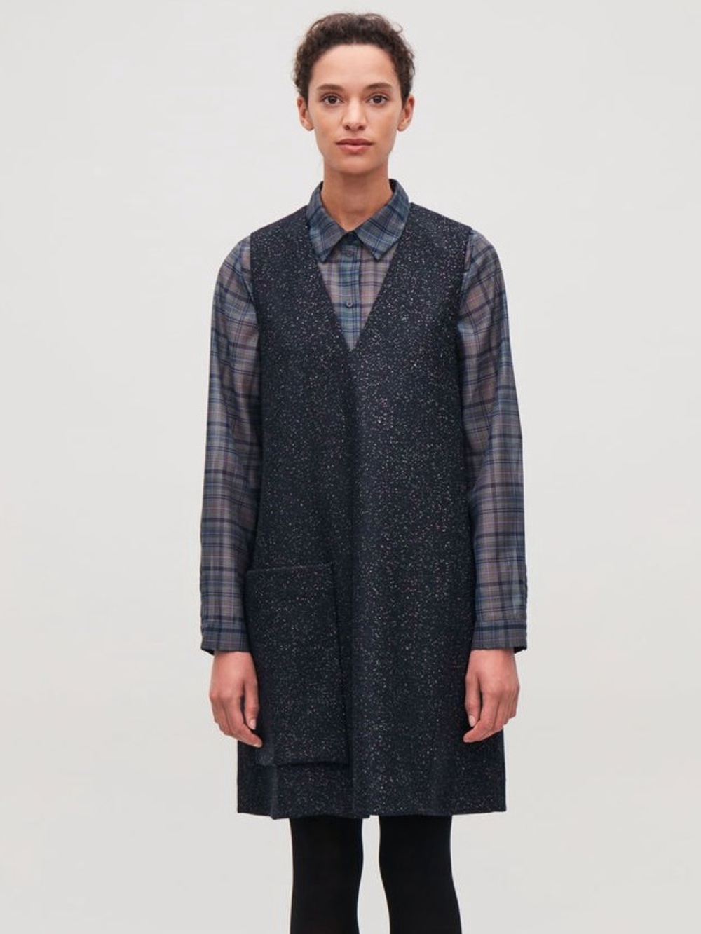 COS Sz 8 Navy Speckled Wool Blend Trapeze Lagenlook Dress